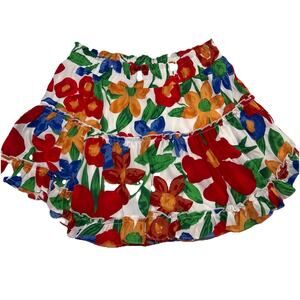 Adrienne Mini Skirt Size M Bright Floral Multicolor Ruffle Lined Colorful Short
